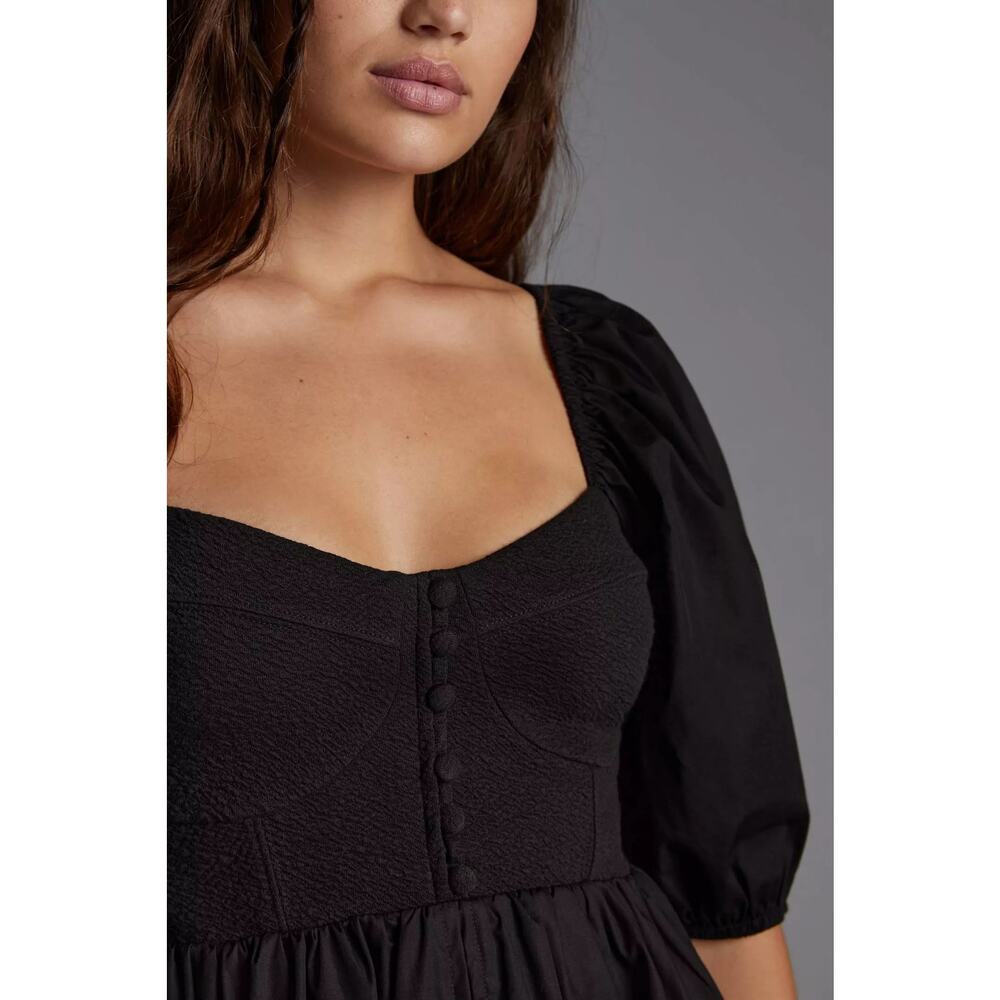 NEW Maeve Puff-Sleeved Sweetheart Mini Dress Black S - Picture 3 of 3